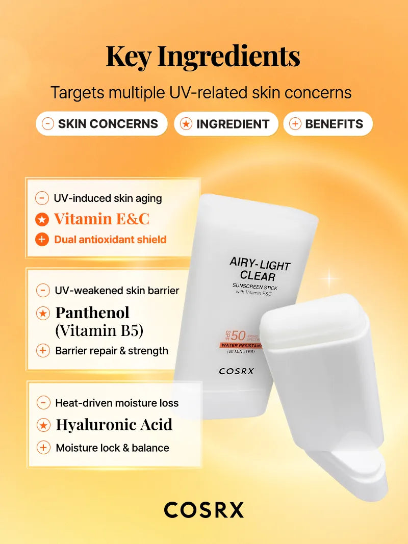 COSRX AIRY-LIGHT OIL CONTROL CLEAR SUNSCREEN STICK SPF 50 - Image 6