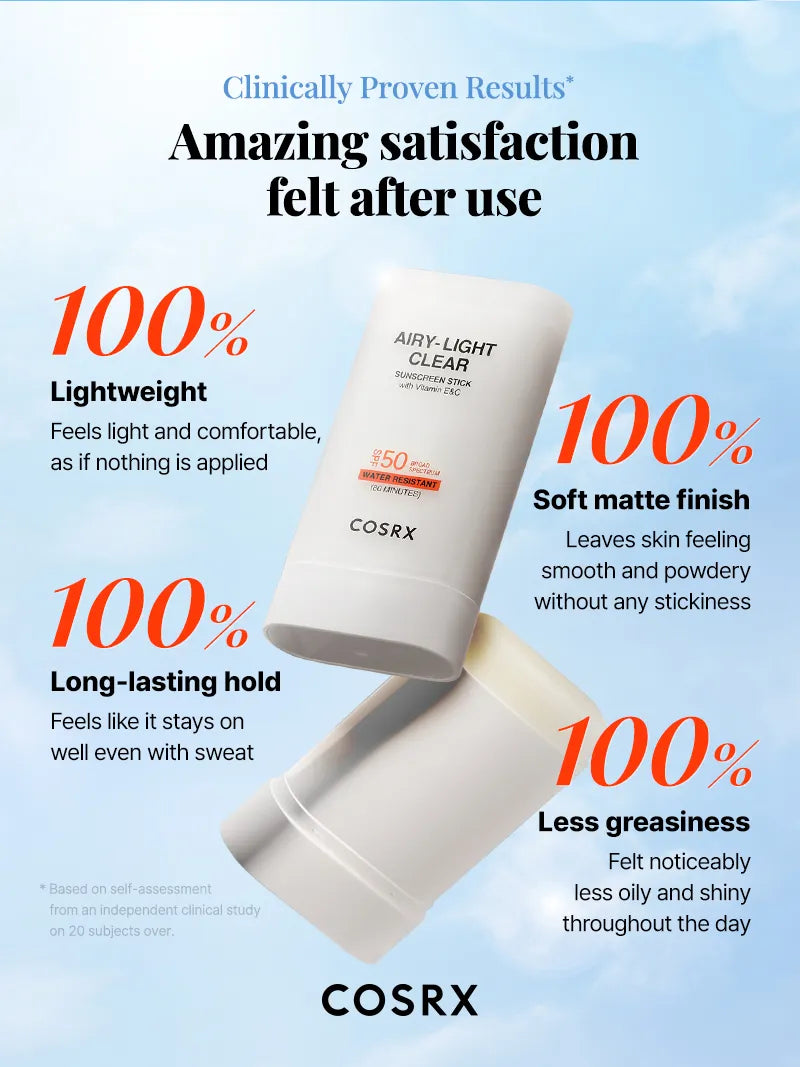 COSRX AIRY-LIGHT OIL CONTROL CLEAR SUNSCREEN STICK SPF 50 - Image 10